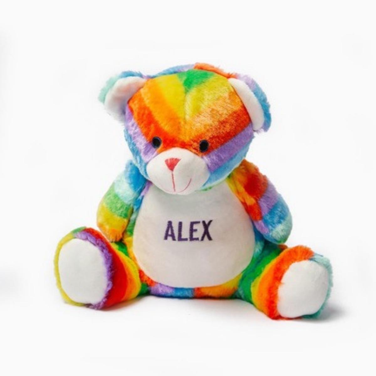 Personalised Baby Blanket and Soft Rainbow Bear Teddy Bundle