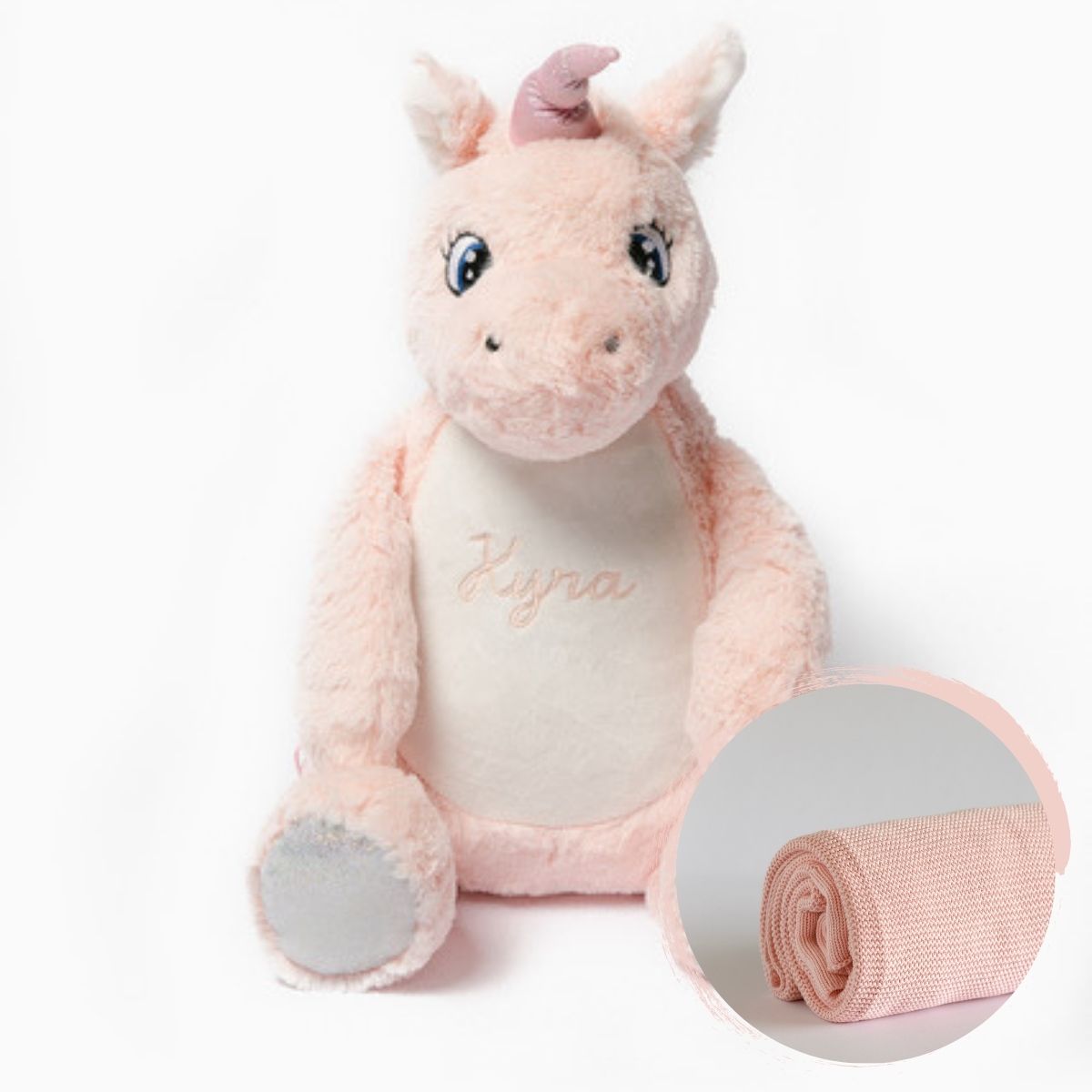 Personalised Baby Blanket and Soft Unicorn Teddy Bundle