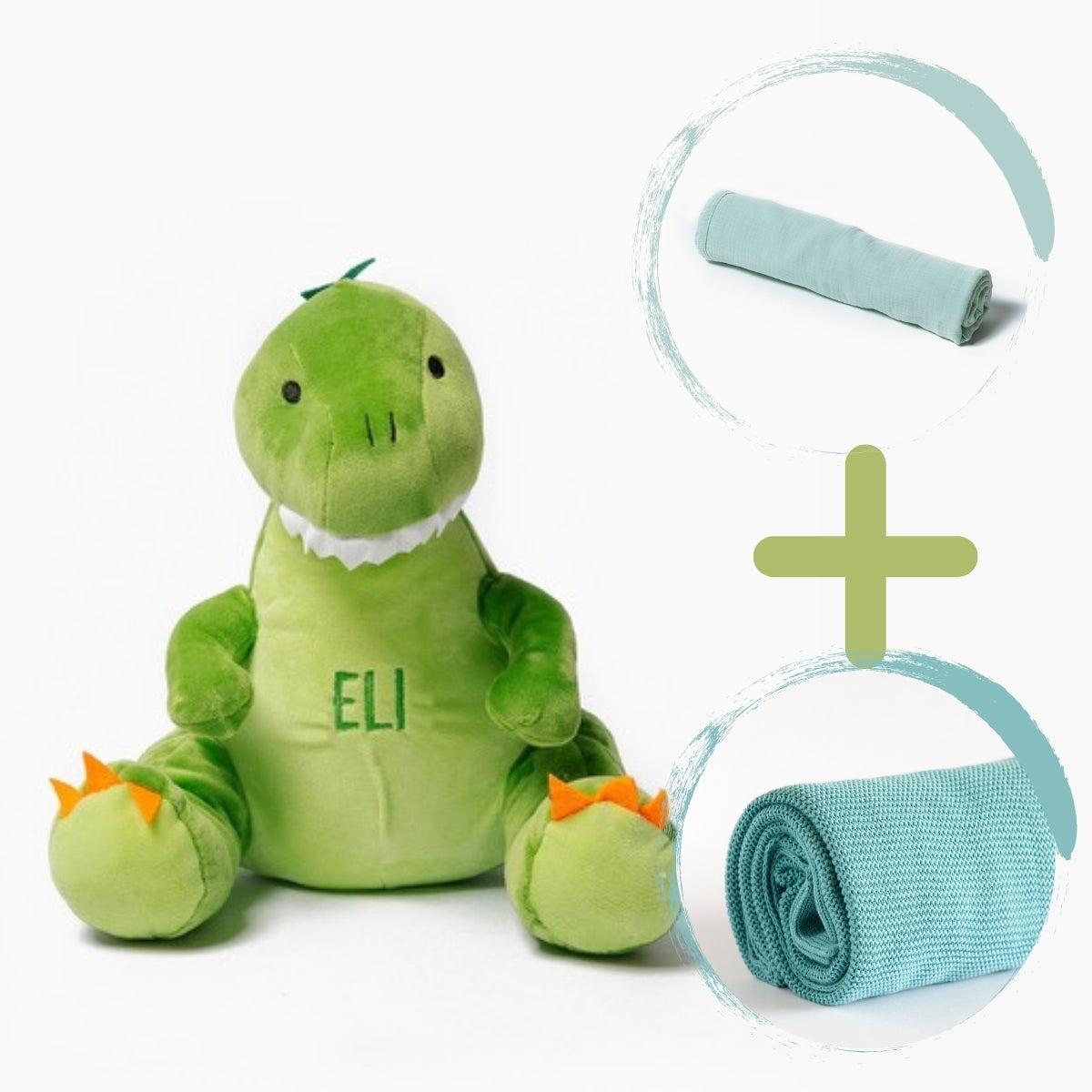 Personalised Dinosaur with blanket and swaddle combo