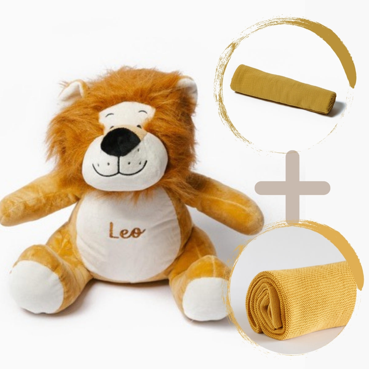 Personalised Lion Teddy Bear with Blanket and Swaddle Combo