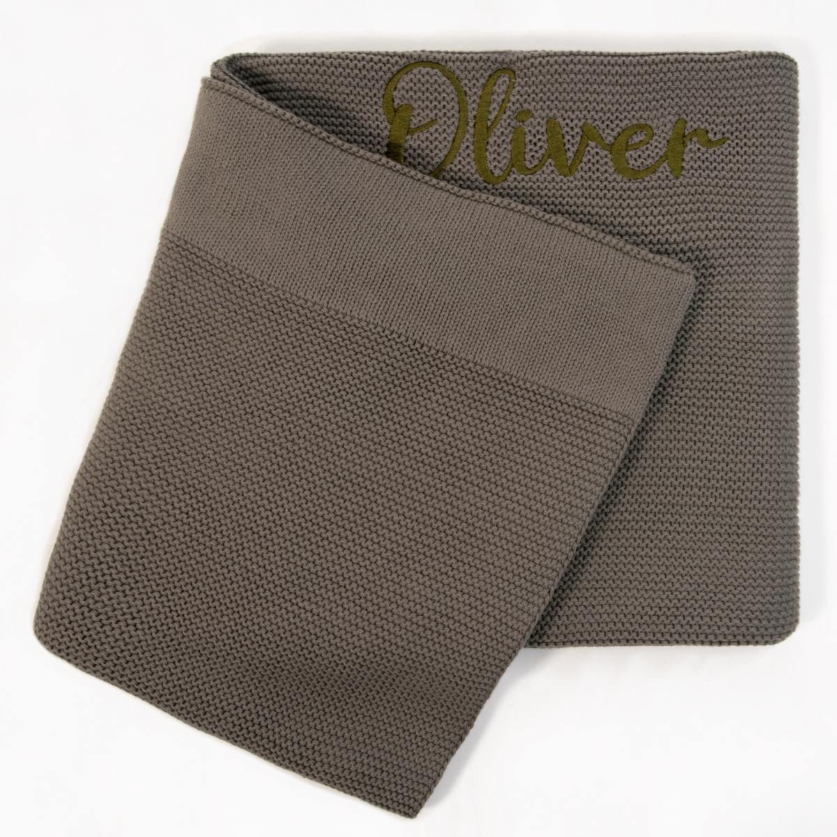 Personalised Knitted Baby Blanket - Olive Green Knitted Baby Blanket Little Poppet Store 