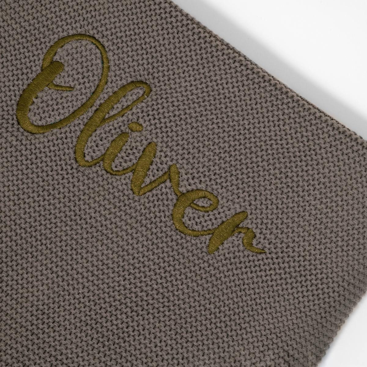 Personalised Knitted Baby Blanket - Olive Green Knitted Baby Blanket Little Poppet Store 