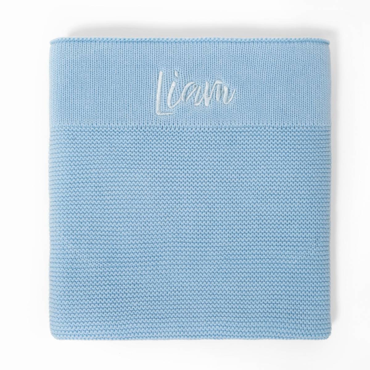 Personalised Knitted Baby Blanket - Sky Blue Knitted Baby Blanket Little Poppet Store 