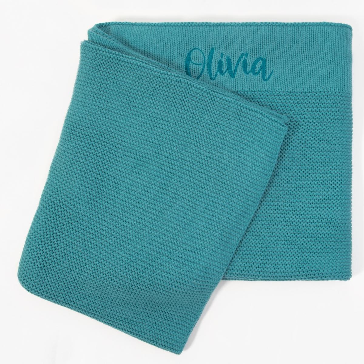 Personalised Knitted Baby Blanket - Teal Knitted Baby Blanket Little Poppet Store 
